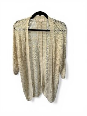 Pink Rose Premium Crocheted Boho  Duster Sz M Cardigan Kimono Western Cream
